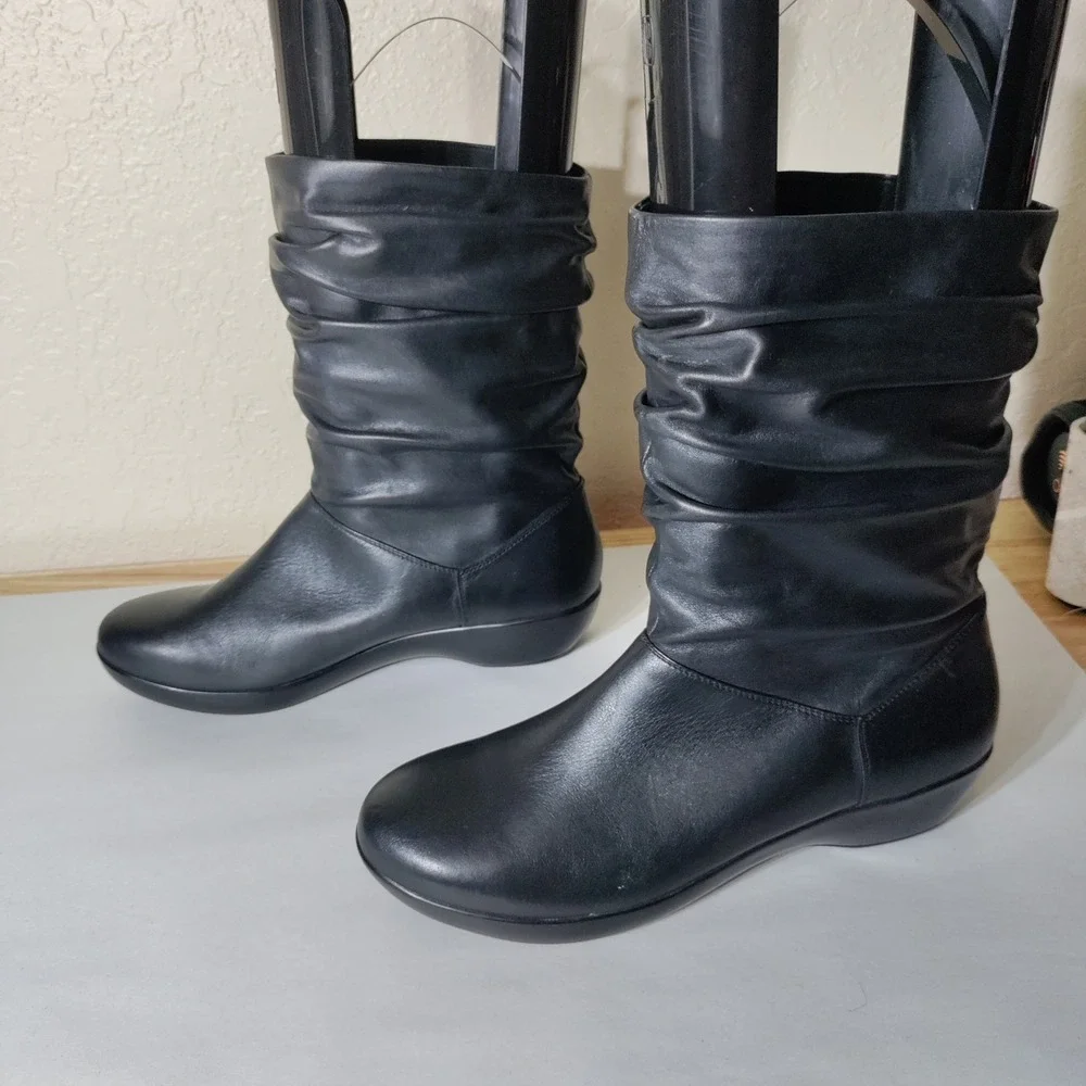 Dansko Womens Black Leather Slouch Mid Calf Boots Size 41 2205020200 Comfort